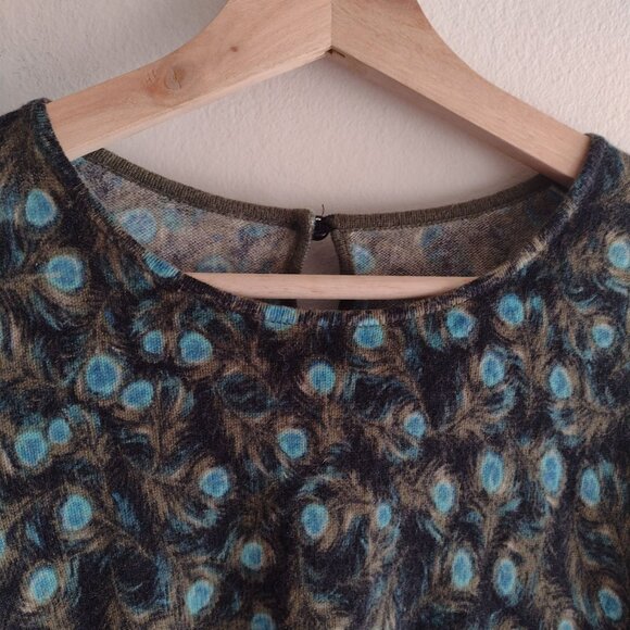 Talbots Cashmere Peacock Feather Print Sweater XS S Super Soft Pullover - Picture 3 of 9